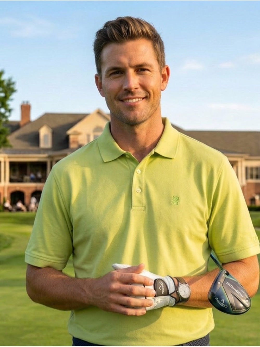 Men's Lime Green Golf Polo Shirt - Classic Short Sleeve